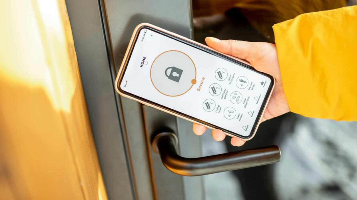 Locking entrance door with a smart phone